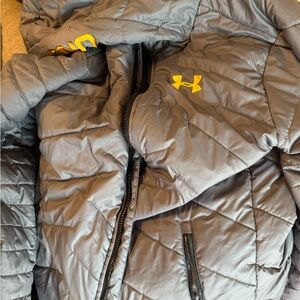 Under Armour Kids Charcoal Puffer Jacket with Yellow Logo